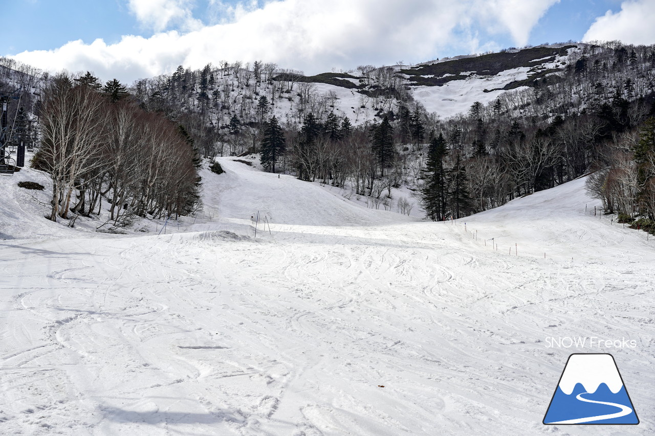 富良野スキー場 のんびりとした雰囲気漂う春のゲレンデ。そこに、サプライズゲスト・プロスキーヤー山木匡浩さん登場！